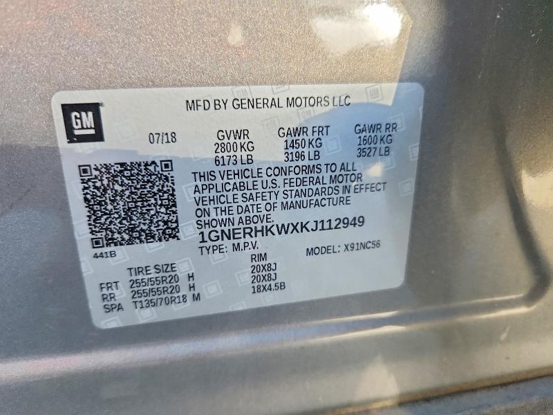 70481796 :رقم المزاد ، 1GNERHKWXKJ112949 vin ، 2019 Chevrolet Traverse مزاد بيع