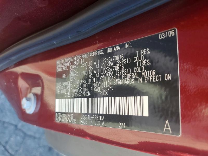 71846146 :رقم المزاد ، 5TBET34156S528634 vin ، 2006 Toyota Tundra مزاد بيع