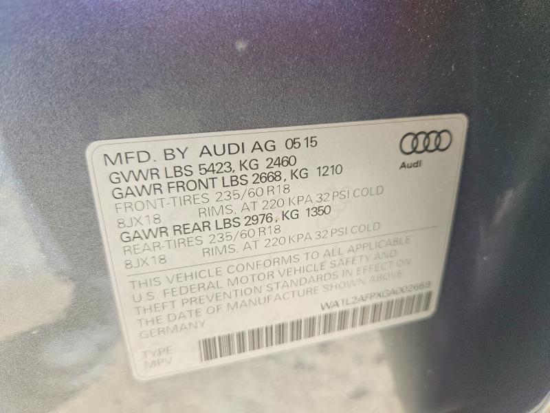 Aukcja sprzedaży 2016 Audi Q5, vin: WA1L2AFPXGA002659, numer aukcji: 71816516