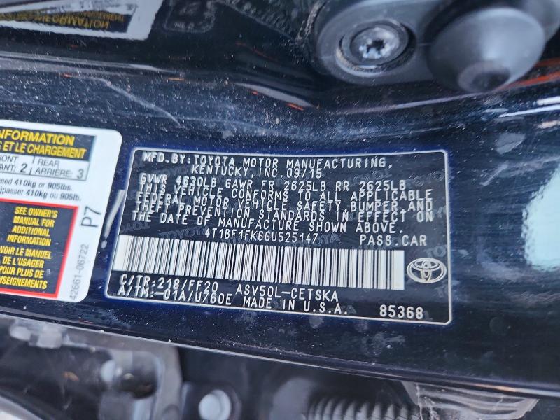 2016 Toyota Camry მანქანა იყიდება აუქციონზე, vin: 4T1BF1FK6GU525147, აუქციონის ნომერი: 71613916
