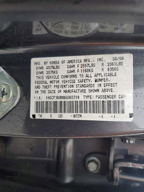 Продаж на аукціоні авто 2008 Honda Accord, vin: 1HGCP36888A060719, номер лоту: 71575296