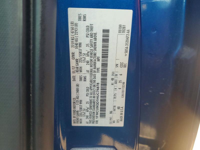 71473236 :رقم المزاد ، 1FMCU9GD1HUC76878 vin ، 2017 Ford Escape مزاد بيع