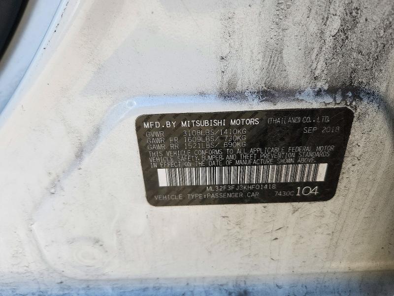 Aukcja sprzedaży 2019 Mitsubishi Mirage, vin: ML32F3FJ3KHF01418, numer aukcji: 71179906