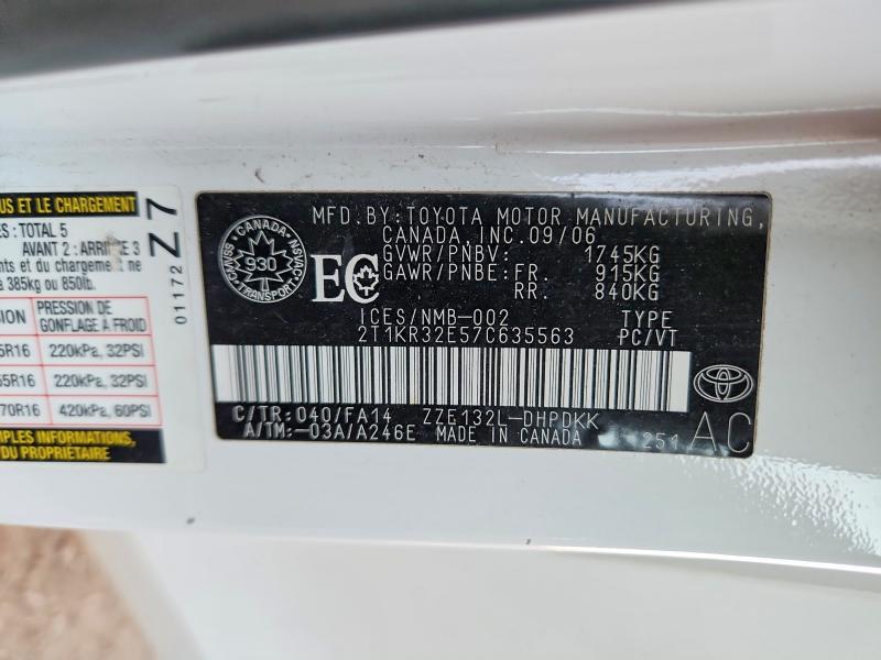 2007 Toyota Corolla Matrix მანქანა იყიდება აუქციონზე, vin: 2T1KR32E57C635563, აუქციონის ნომერი: 71680856