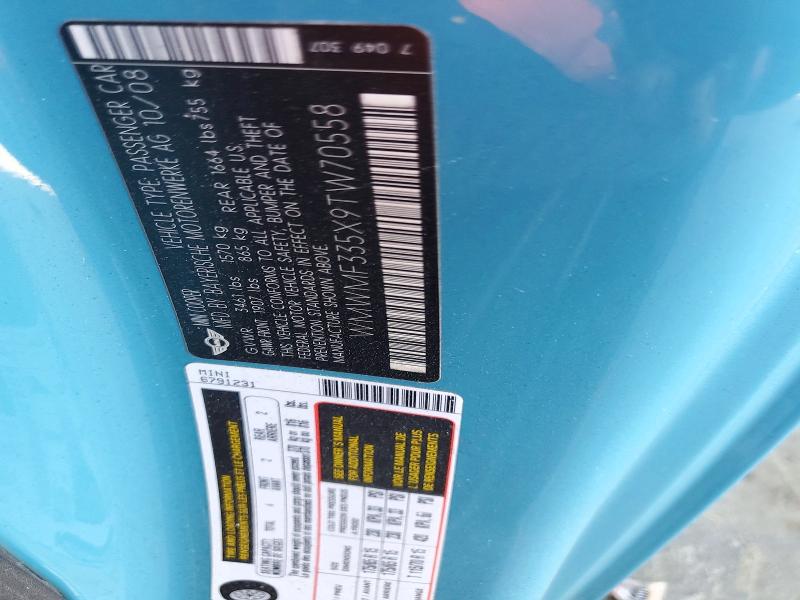2009 Mini Cooper მანქანა იყიდება აუქციონზე, vin: WMWMF335X9TW70558, აუქციონის ნომერი: 73172696