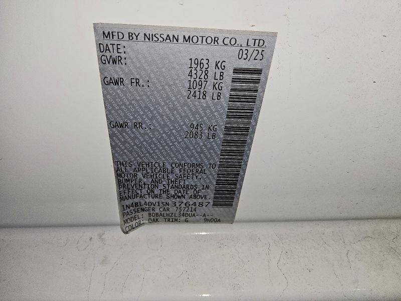 Продажа на аукционе авто 2025 Nissan Altima, vin: 1N4BL4DV1SN376487, номер лота: 71432026
