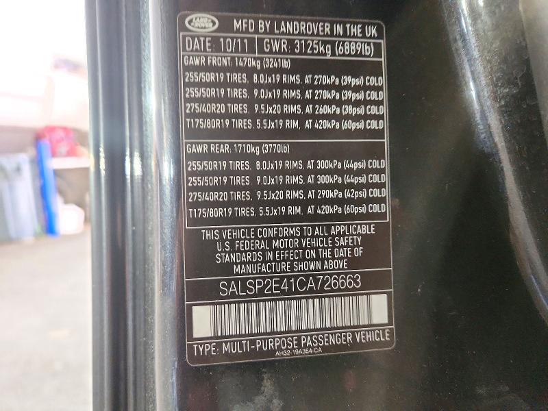 72482416 :رقم المزاد ، SALSP2E41CA726663 vin ، 2012 Land Rover Range Rover Sport مزاد بيع