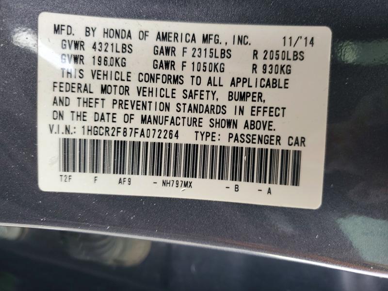 2015 Honda Accord მანქანა იყიდება აუქციონზე, vin: 1HGCR2F87FA072264, აუქციონის ნომერი: 72345976