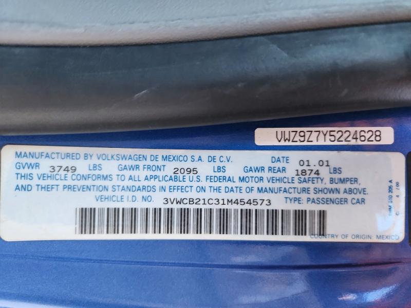 Продаж на аукціоні авто 2001 Volkswagen New Beetle, vin: 3VWCB21C31M454573, номер лоту: 72133426