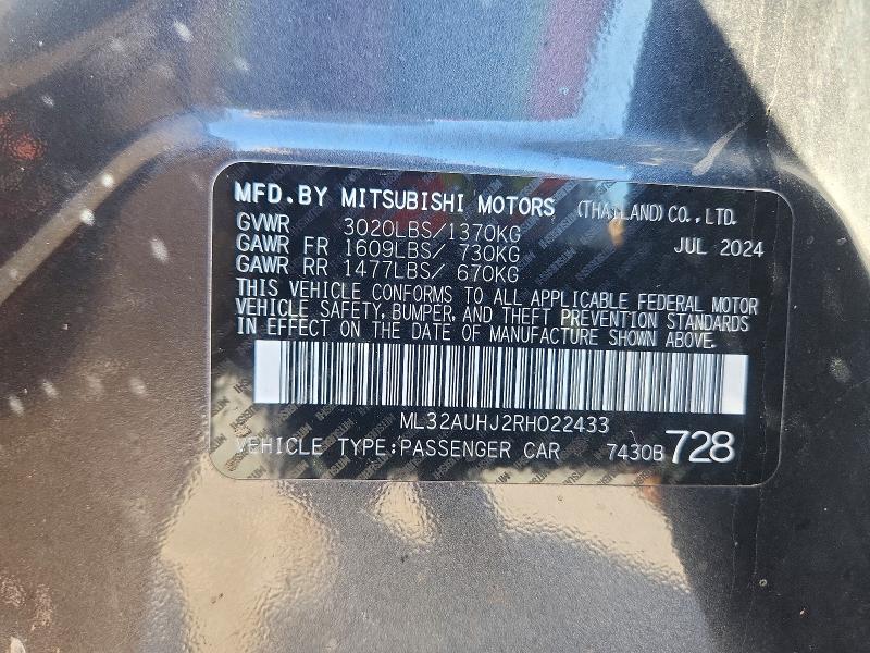 Aukcja sprzedaży 2024 Mitsubishi Mirage, vin: ML32AUHJ2RH022433, numer aukcji: 72416186