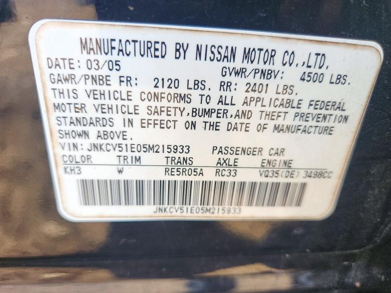 Aukcja sprzedaży 2005 Infiniti G35, vin: JNKCV51E05M215933, numer aukcji: 72834736
