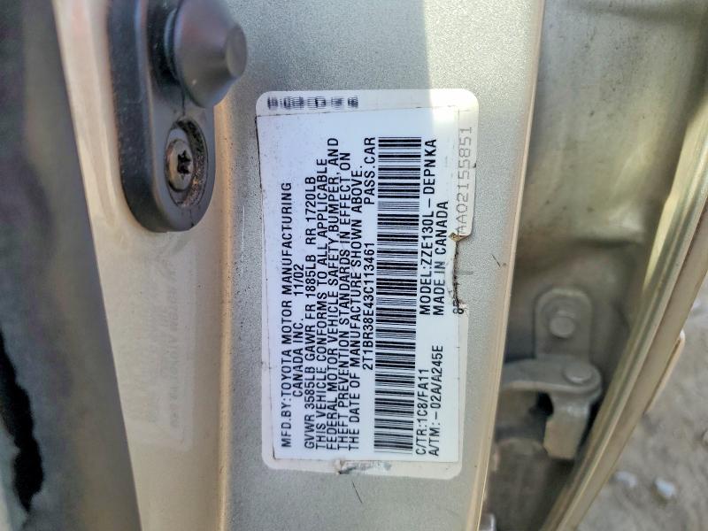 Aukcja sprzedaży 2003 Toyota Corolla, vin: 2T1BR38E43C113461, numer aukcji: 71442886