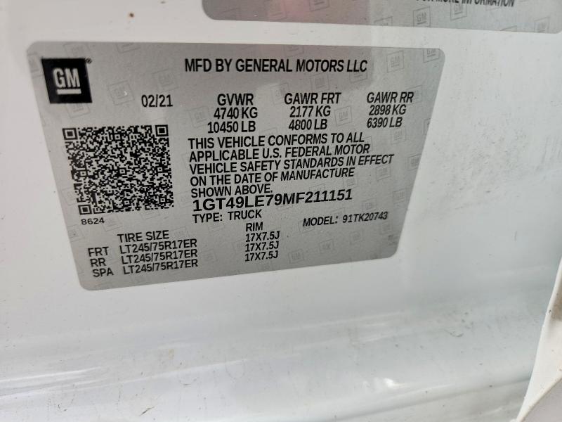 71407186 :رقم المزاد ، 1GT49LE79MF211151 vin ، 2021 Gmc Sierra مزاد بيع