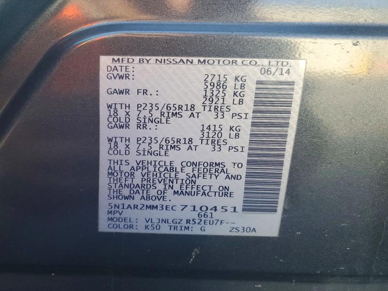 Продажа на аукционе авто 2014 Nissan Pathfinder, vin: 5N1AR2MM3EC710451, номер лота: 72042186