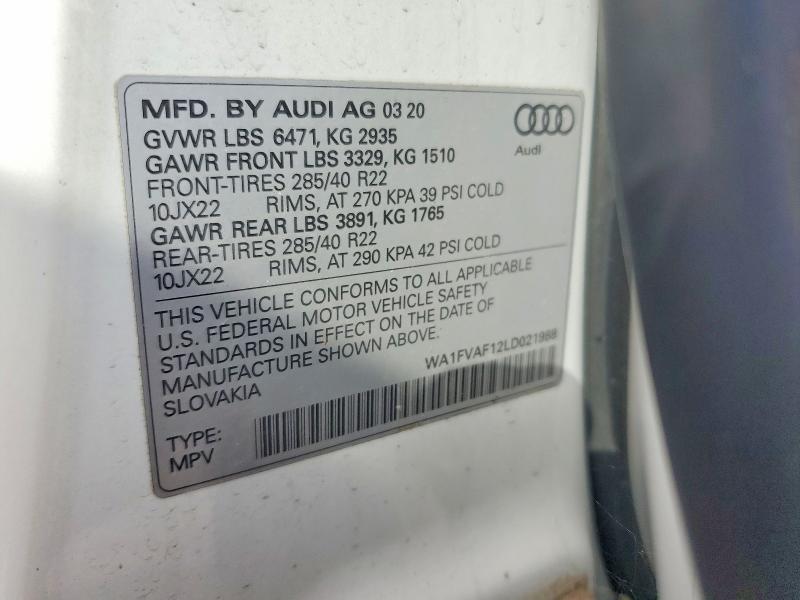 Продажа на аукционе авто 2020 Audi Q8, vin: WA1FVAF12LD021988, номер лота: 71503846