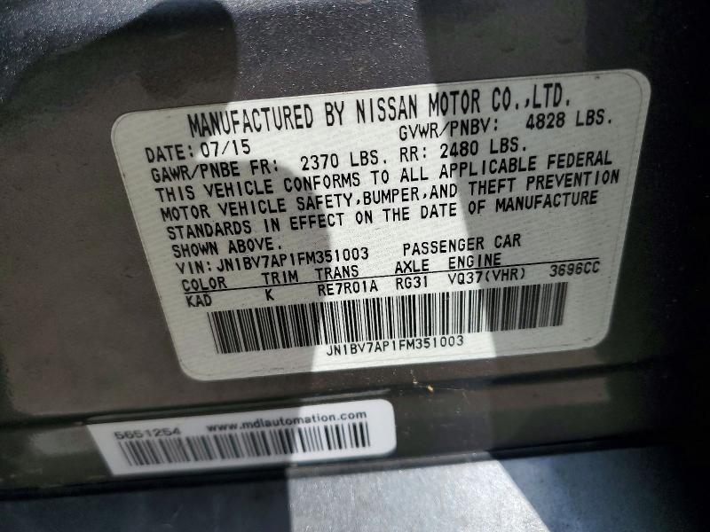 Продаж на аукціоні авто 2015 Infiniti Q50, vin: JN1BV7AP1FM351003, номер лоту: 72646346