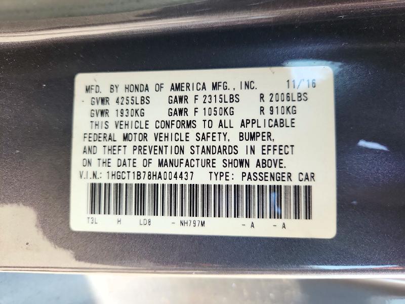 Продаж на аукціоні авто 2017 Honda Accord, vin: 1HGCT1B78HA004437, номер лоту: 72444046