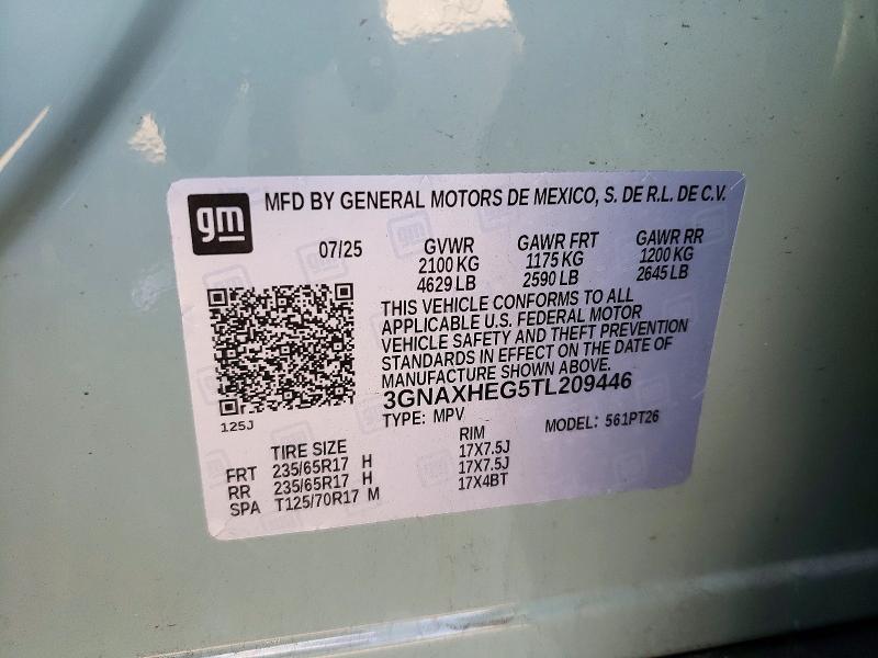 74363276 :رقم المزاد ، 3GNAXHEG5TL209446 vin ، 2026 Chevrolet Equinox مزاد بيع