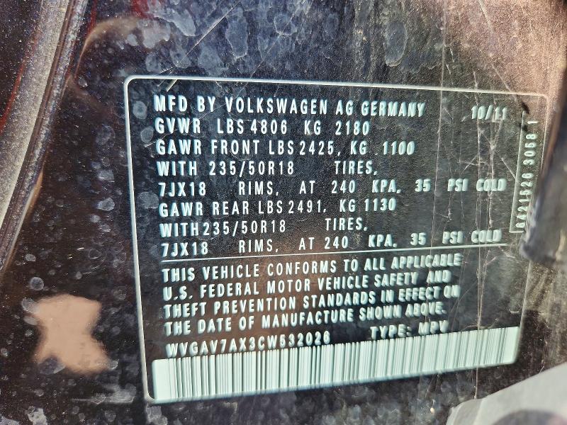 Продаж на аукціоні авто 2012 Volkswagen Tiguan, vin: WVGAV7AX3CW532026, номер лоту: 71687456