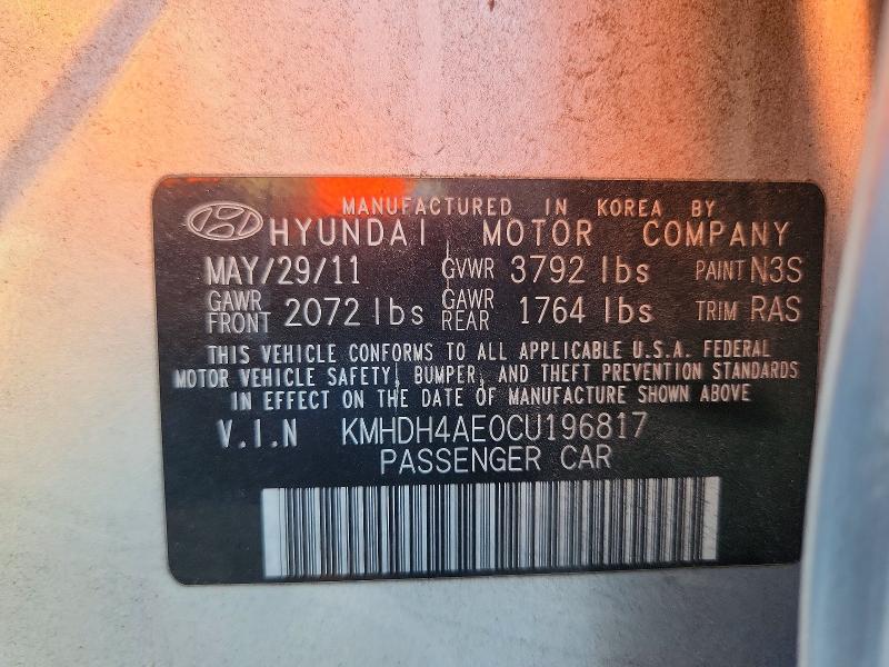 Продаж на аукціоні авто 2012 Hyundai Elantra, vin: KMHDH4AE0CU196817, номер лоту: 71996366