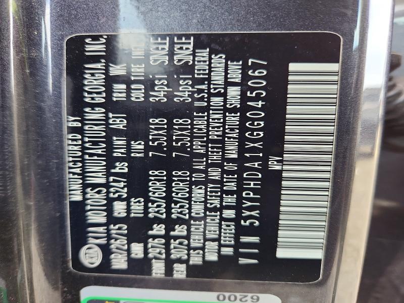 71619166 :رقم المزاد ، 5XYPHDA1XGG045067 vin ، 2016 Kia Sorento مزاد بيع