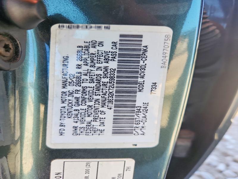2002 Toyota Camry მანქანა იყიდება აუქციონზე, vin: 4T1BE32K72U598332, აუქციონის ნომერი: 71189106