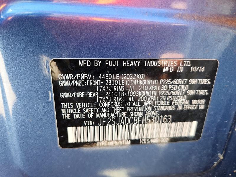 Продажа на аукционе авто 2015 Subaru Forester, vin: JF2SJADC8FH530163, номер лота: 71399416