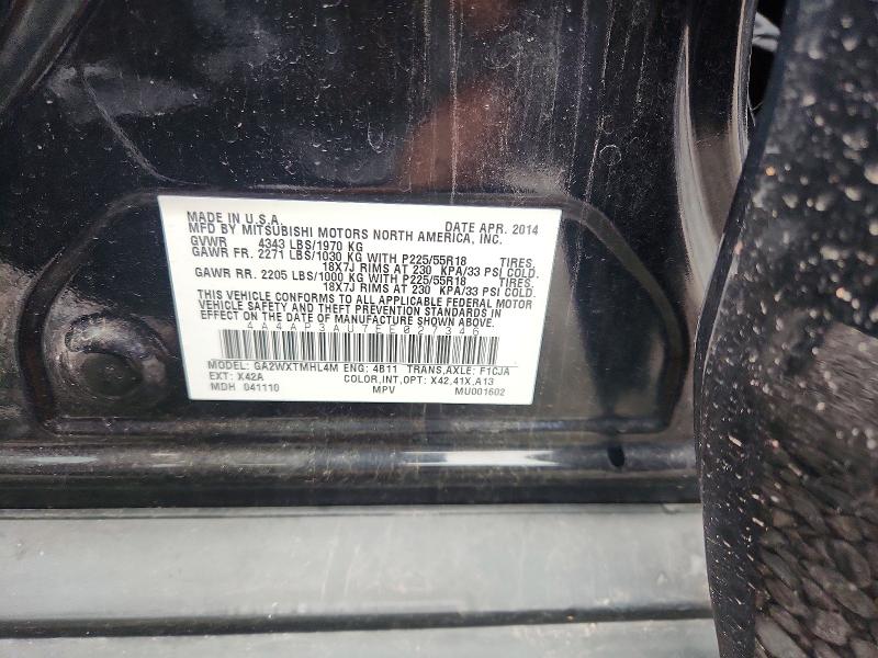 71203826 :رقم المزاد ، 4A4AP3AU7EE027346 vin ، 2014 Mitsubishi Outlander Sport مزاد بيع