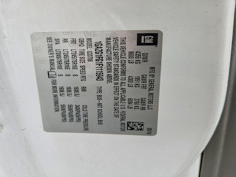 2015 Chevrolet Express G3500 მანქანა იყიდება აუქციონზე, vin: 1GAZG1FG1F1115943, აუქციონის ნომერი: 71436586
