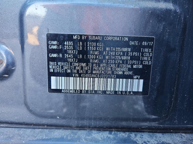 Продаж на аукціоні авто 2018 Subaru Outback, vin: 4S4BSANC6J3231783, номер лоту: 71218726