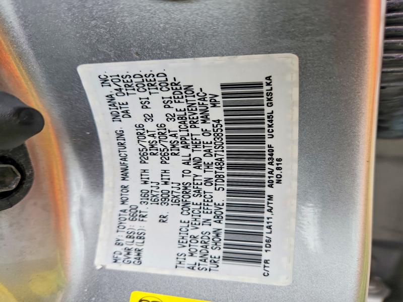 2001 Toyota Sequoia მანქანა იყიდება აუქციონზე, vin: 5TDBT48A71S038554, აუქციონის ნომერი: 71590896