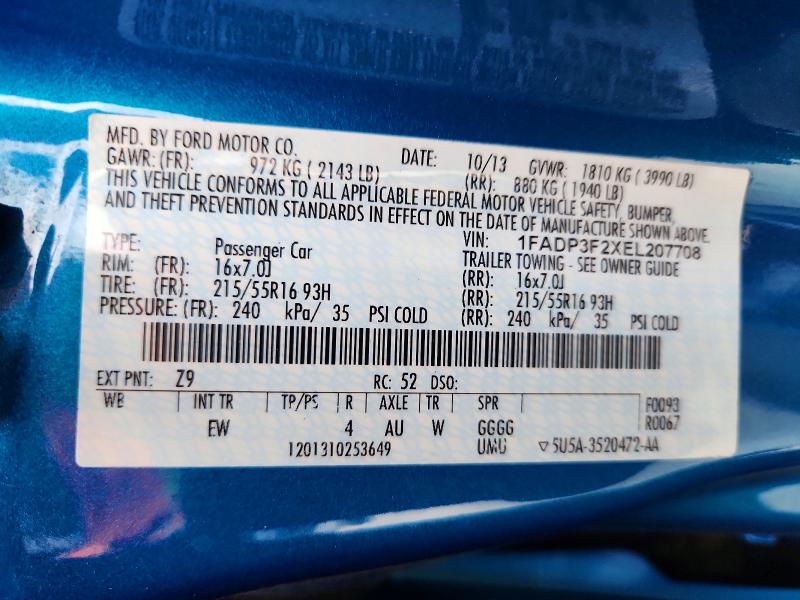 Продаж на аукціоні авто 2014 Ford Focus, vin: 1FADP3F2XEL207708, номер лоту: 71571616