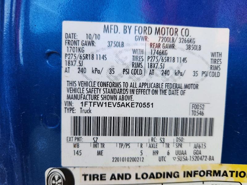 Aukcja sprzedaży 2010 Ford F150, vin: 1FTFW1EV5AKE70551, numer aukcji: 72625046