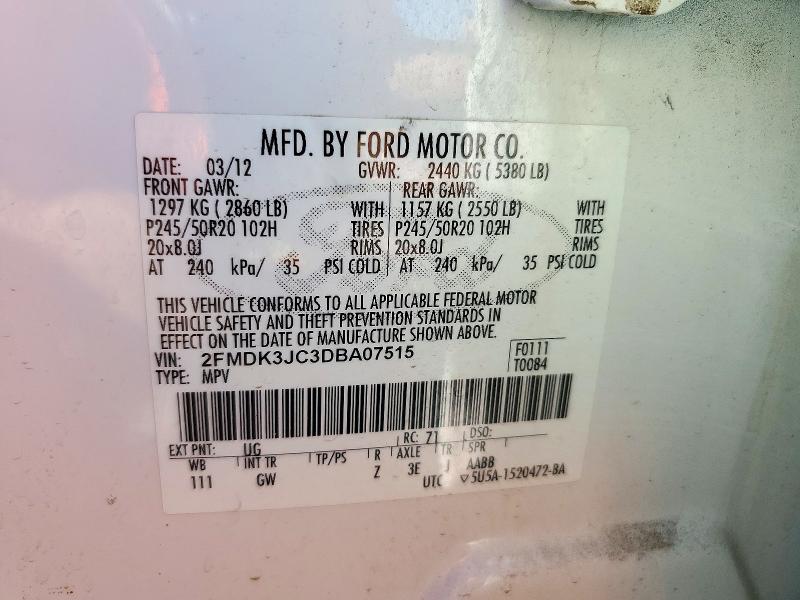 2013 Ford Edge მანქანა იყიდება აუქციონზე, vin: 2FMDK3JC3DBA07515, აუქციონის ნომერი: 72831436