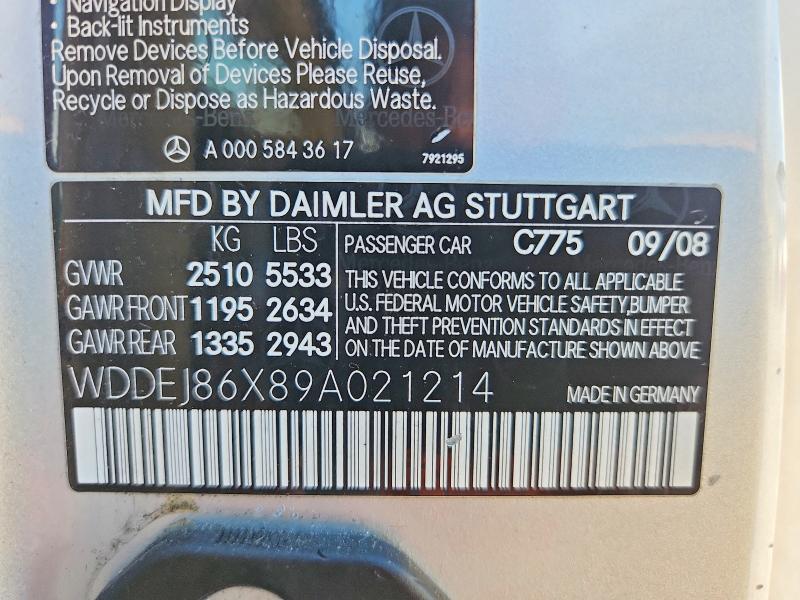 2009 Mercedes-benz Cl მანქანა იყიდება აუქციონზე, vin: WDDEJ86X89A021214, აუქციონის ნომერი: 71512866