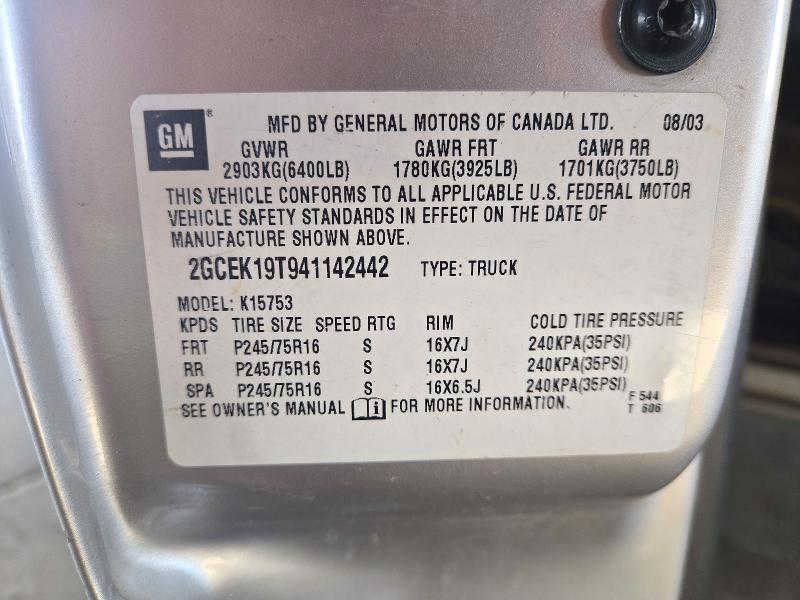 73091226 :رقم المزاد ، 2GCEK19T941142442 vin ، 2004 Chevrolet Silverado مزاد بيع