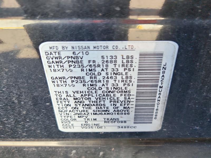 Продажа на аукционе авто 2010 Nissan Murano, vin: JN8AZ1MU6AW016896, номер лота: 71856536
