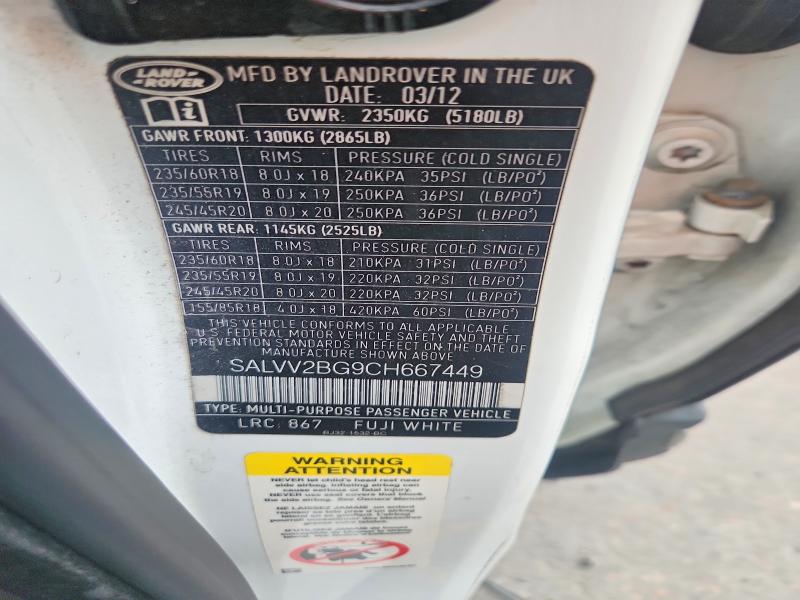 71679756 :رقم المزاد ، SALVV2BG9CH667449 vin ، 2012 Land Rover Range Rover Evoque مزاد بيع