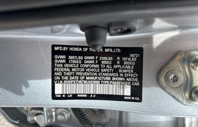 76679733 :رقم المزاد ، SHHFK7H67MU423668 vin ، 2021 Honda Civic Ex مزاد بيع