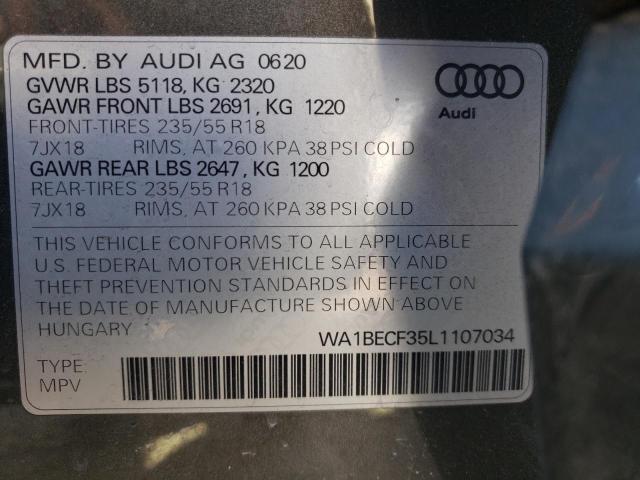74762323 :رقم المزاد ، WA1BECF35L1107034 vin ، 2020 Audi Q3 مزاد بيع