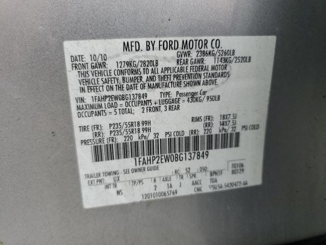 2011 Ford Taurus Sel მანქანა იყიდება აუქციონზე, vin: 1FAHP2EW0BG137849, აუქციონის ნომერი: 75735693