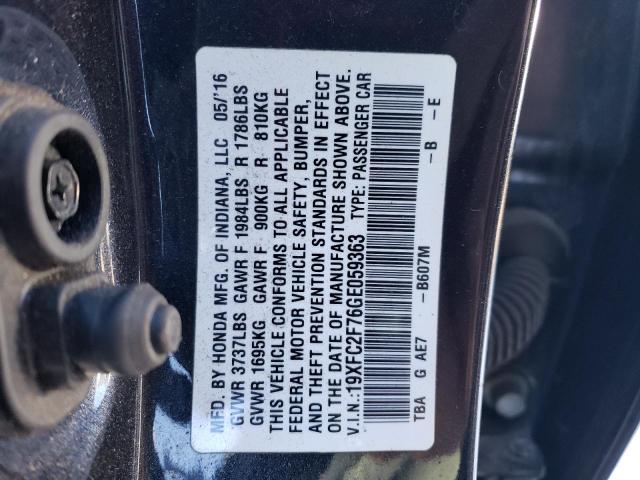 2016 Honda Civic Ex მანქანა იყიდება აუქციონზე, vin: 19XFC2F76GE059363, აუქციონის ნომერი: 78126233
