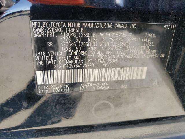 75253143 :رقم المزاد ، 2T3JF4DVXBW175290 vin ، 2011 Toyota Rav4 مزاد بيع