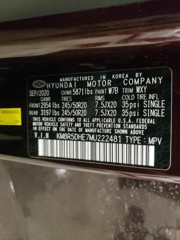 75759643 :رقم المزاد ، KM8R5DHE7MU222481 vin ، 2021 Hyundai Palisade Limited مزاد بيع