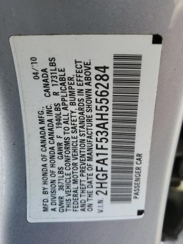 75980003 :رقم المزاد ، 2HGFA1F53AH556284 vin ، 2010 Honda Civic Lx مزاد بيع