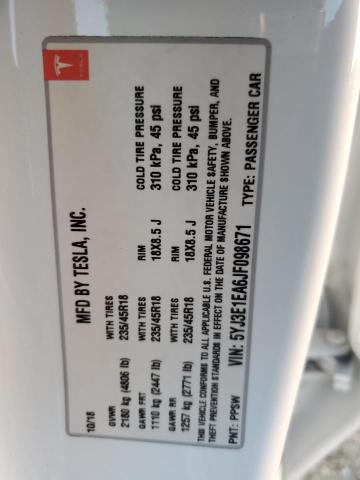 Продаж на аукціоні авто 2018 Tesla Model 3, vin: 5YJ3E1EA6JF098671, номер лоту: 74757643