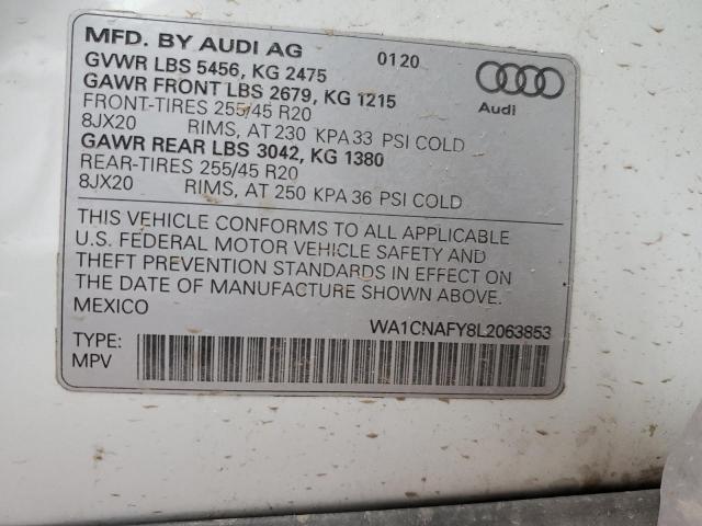 72088903 :رقم المزاد ، WA1CNAFY8L2063853 vin ، 2020 Audi Q5 Prestige مزاد بيع