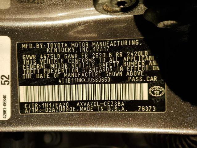 Продаж на аукціоні авто 2018 Toyota Camry L, vin: 4T1B11HKXJU560650, номер лоту: 74785173
