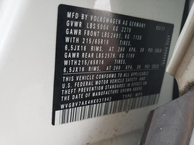 76717813 :رقم المزاد ، WVGBV7AX4HK031942 vin ، 2017 Volkswagen Tiguan S مزاد بيع