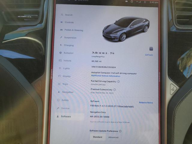 75310943 :رقم المزاد ، 5YJSA1E26LF350924 vin ، 2020 Tesla Model S مزاد بيع